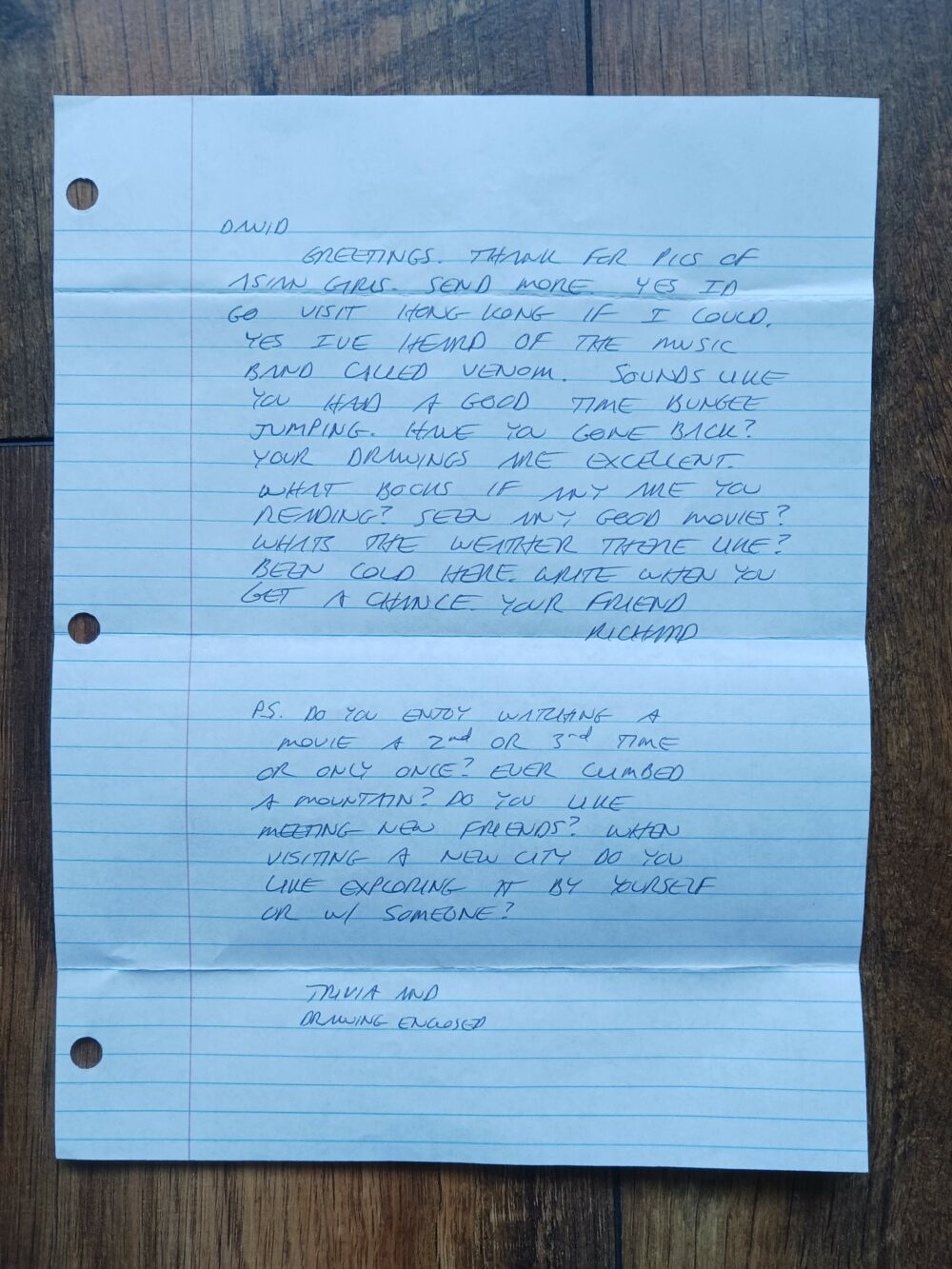 Richard Ramirez : Lettre et dessin