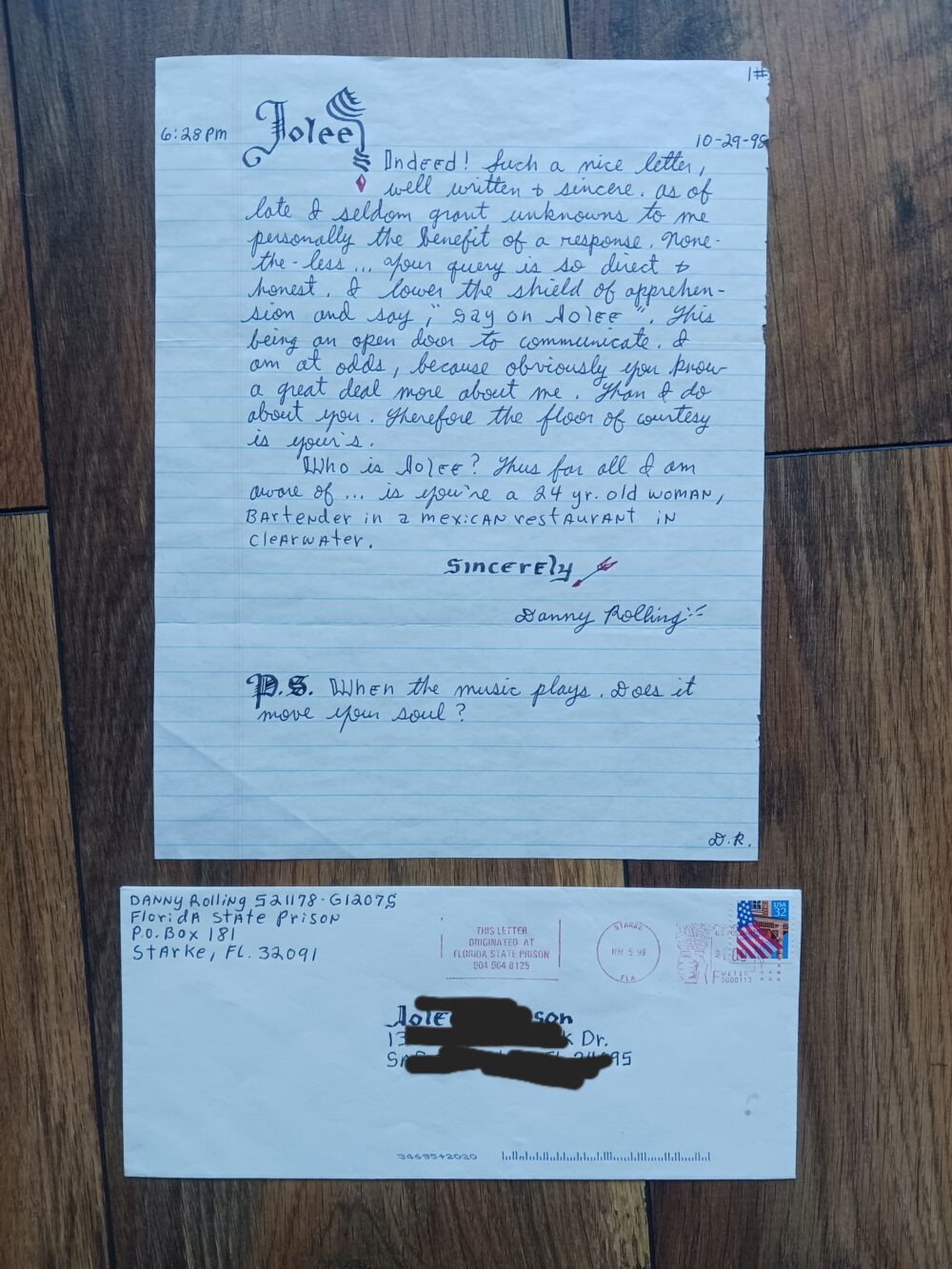 Danny Harold Rolling : Lettre et enveloppe